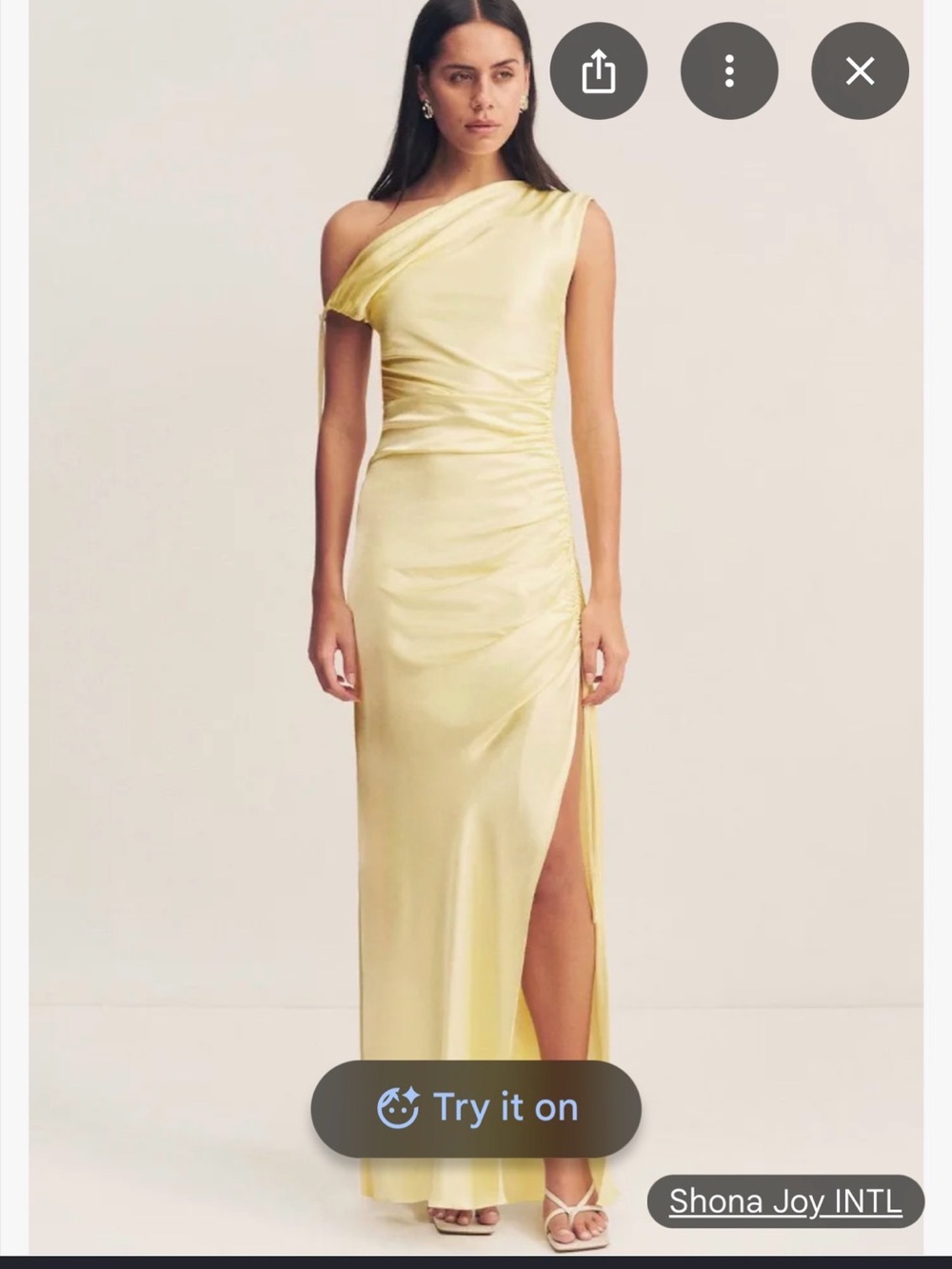 Shona Joy One-Shoulder Satin Maxi Dress in Pale Yellow